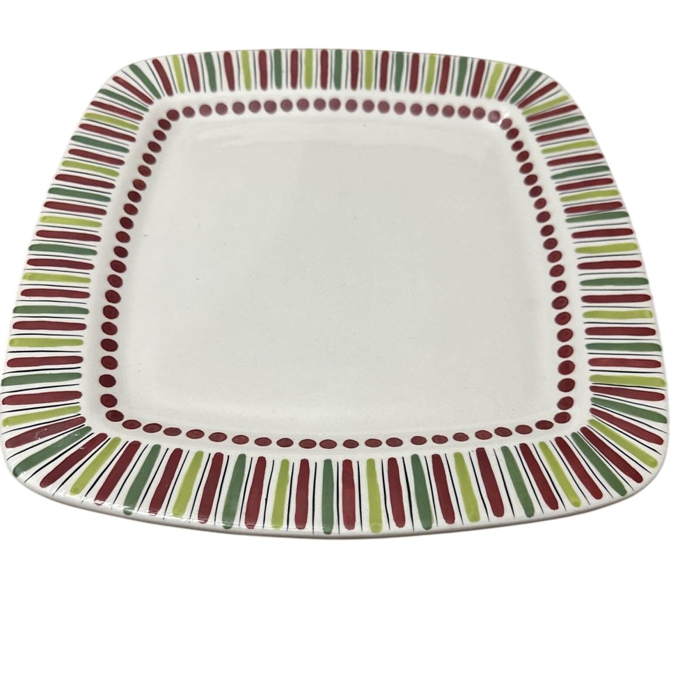 M. Bagwell Square Appetizer Plate‎ White Red Green Excellent Ceramic